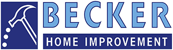 Logo for Becker Home Improvement. A white hammer on a blue background is to the left of the words BECKER in large blue letters and HOME IMPROVEMENT in white text on a blue rectangle below.